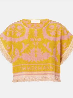 Zimmermann Pink and Yellow Terry Wylie Fringe Crop Top